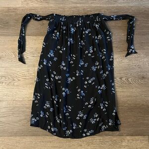 American Eagle Black Floral Off The Shoulder Tie Dress